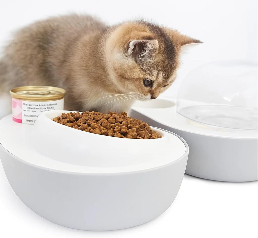 Cat Food and Water Bowl – Avocado Cat Bowl with Water Dispenser Pet Bowl& Small Dogs, Non-Spill, Anti-Choke, Eco-Friendly Dog Feeding Bowl Water Fountain 3-1 (Gray&White)