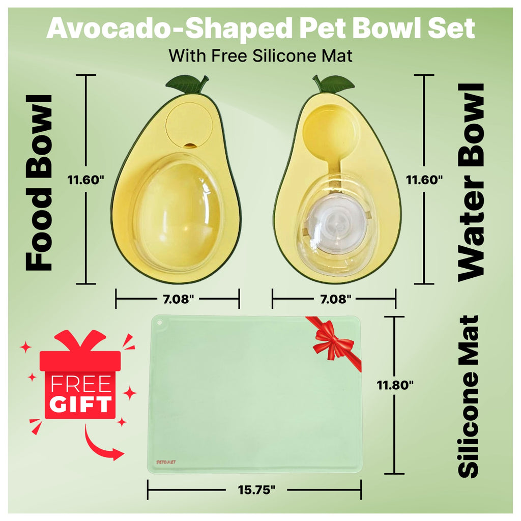 Cat Food and Water Bowl – Avocado Cat Bowl with Water Dispenser Pet Bowl& Small Dogs, Non-Spill, Anti-Choke, Eco-Friendly Dog Feeding Bowl Water Fountain 3-1 (Gray&White)