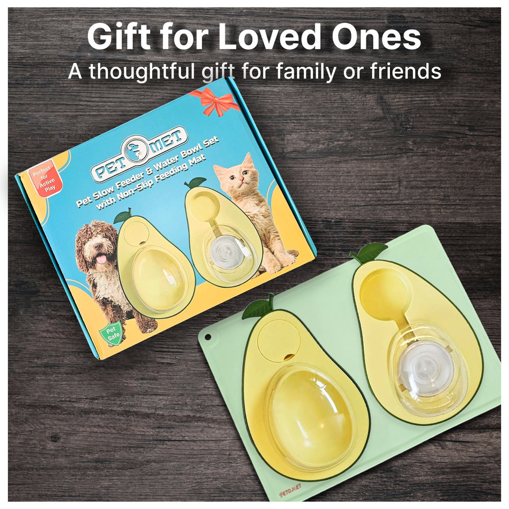 Cat Food and Water Bowl – Avocado Cat Bowl with Water Dispenser Pet Bowl& Small Dogs, Non-Spill, Anti-Choke, Eco-Friendly Dog Feeding Bowl Water Fountain 3-1 (Gray&White)