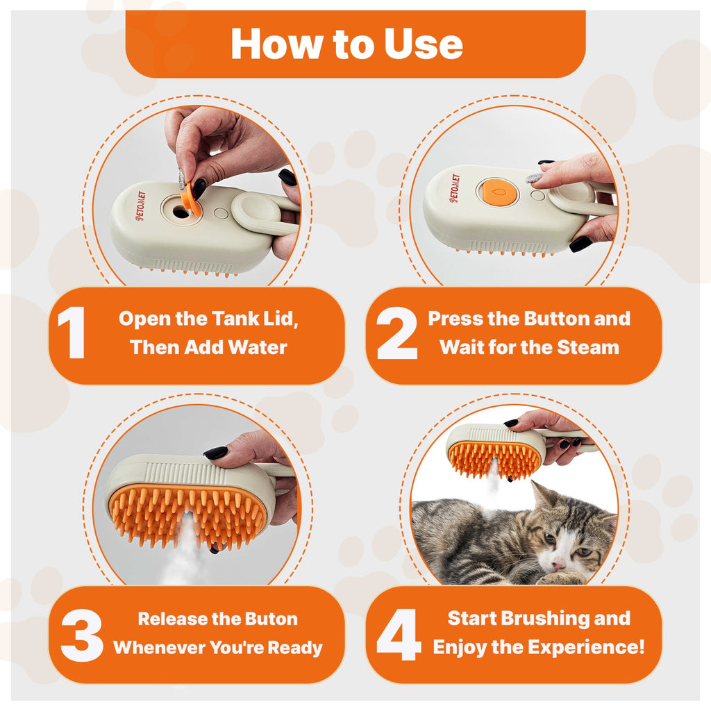 4 in 1 Cat steam brush, steam brush for dogs, rabbits., Pet spray comb for shedding and grooming, Gentle Technology, Easy-to-Clean, massage, Grooming Washable, useful for sheddinguct